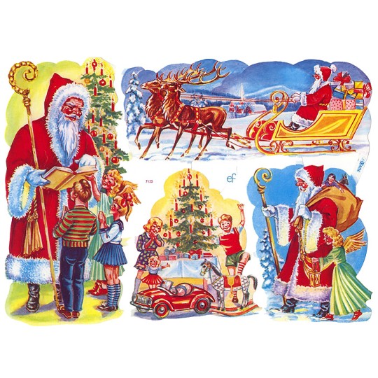 Colorful Santa and Children Christmas Scraps ~ Germany